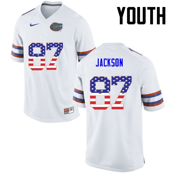 Florida Gators Youth #87 Kalif Jackson College Football Jersey USA Flag Fashion White
